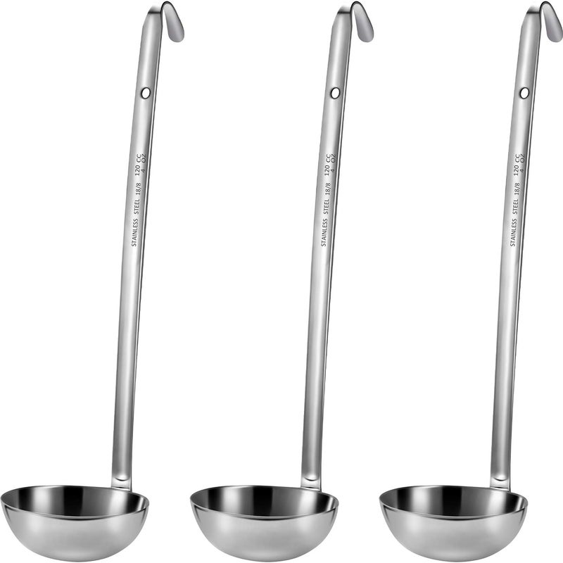 meekoo 3 Pieces Stainless Steel Ladle Soup Handle Ladle with Pouring Rim for Kitchen Cooking Soup Sauce(4 oz) - Image 1